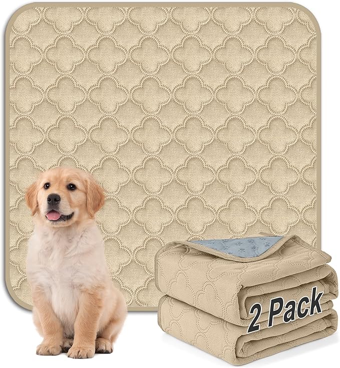FunFurry Washable Pee Pads for Dogs - 2 Pack Reusable Waterproof Puppy Training Pads, Super Absorbent with Dog Paw Shape Non-Slip Backing (Cream, 36" X 41" - 2 Pack)