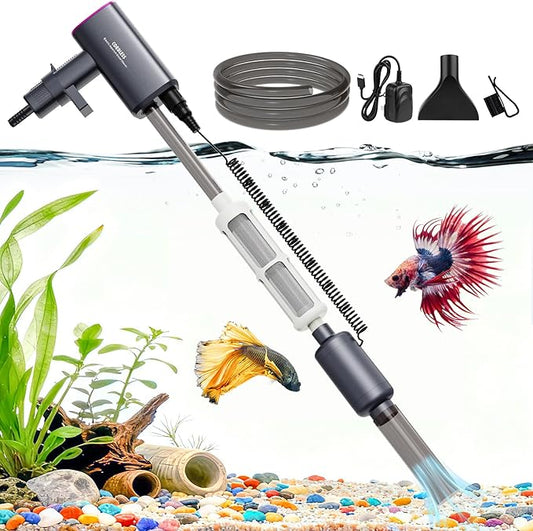 Cordless Aquarium Vacuum Gravel Cleaner: 36W Electric Rechargeable Fish Tank Cleaner with 4 Adjustable Suction, Anti-Clog for Debris Clean & Sand Washing,Automatic Water Changer for Small/Large Tank