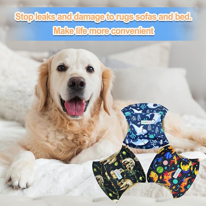 Langsprit Male Belly Bands for Dogs (Pack of 3) - High Absorbing Dog Wraps Male Washable - Reusable Small Doggy Doggie Puppy Dog Diapers(Large,Waist:17-20.5 inches)