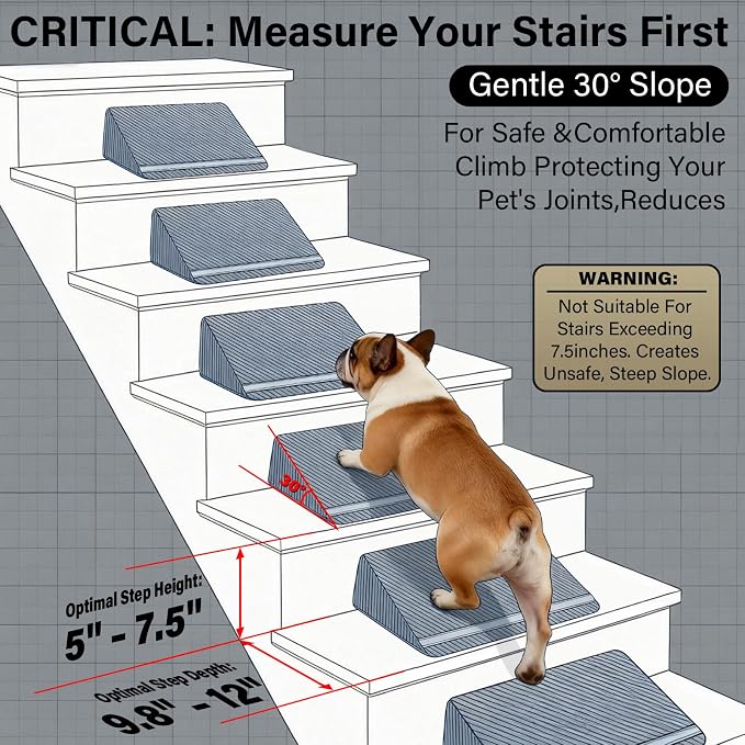 JoyBlooms Upgraded Dog Ramp for Stairs for Small & Senior Dogs Cats, 40D Density Foam Gentle 30° Slope Non-Slip Dog Stair Ramp with Glow Strip, Pet Ramp with Removable Washable Cover, Brown-2pcs