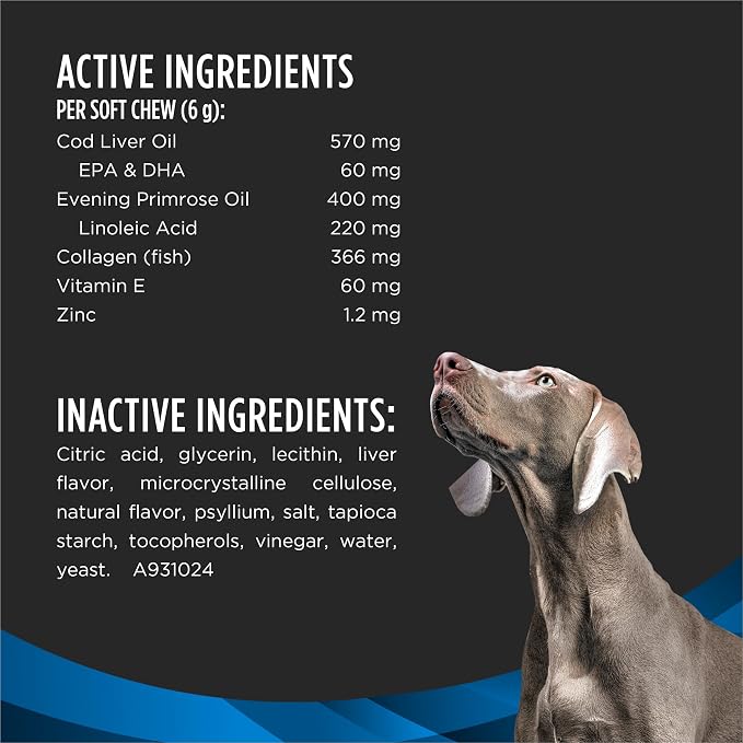 Purina Pro Plan Veterinary Skin Care Soft Chew Dog Supplements with Omega-3 Fish Oil, EPA, DHA to Support Seasonal Allergies & Strong Immune System - (Pack of 1) 60 ct. Pouches
