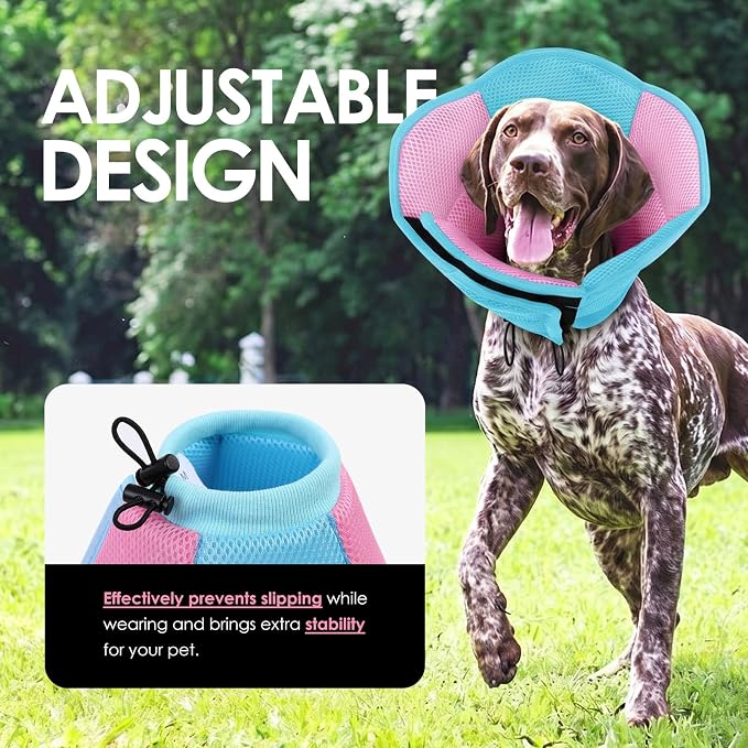 AOFITEE Large Dog Cone - Adjustable Dog Cone to Stop Licking, Foldable Extra Large Cones Dogs for Wound Healing, Pet Elizabethan Cones Collar After Surgery, XL Fabric Pet Neck Collar, BluePink X-Large