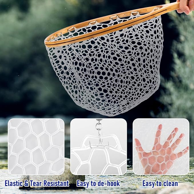 Dr.Fish Fishing Landing Net Replacement Rubber Fishing Net Without Handle Foldable Mesh Netting for Freshwater Saltwater