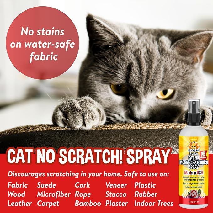Bodhi Cat No More Scratching! Cat Deterrent Spray, Indoor & Outdoor Repellent w/Essential Oils - Safe & Effective Formula - Prevents Scratches on Furniture, Protects Surfaces - Made in USA (8 Fl Oz)