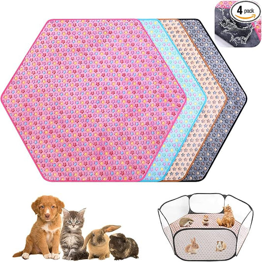 Preboun 4 Pcs 47 in Guinea Pig Playpen Pad Waterproof Hexagon Mat Reusable Dog Playpen Liner for Small Animal Rabbit Cage Tent Pee Pad Washable Yard Fence(Vivid Star)