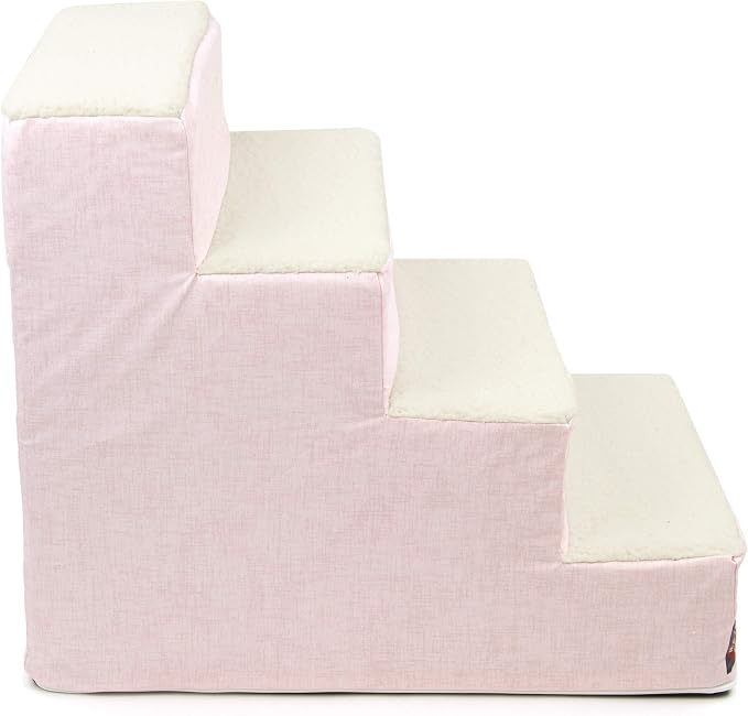 Majestic Pet Portable Pet Stairs | Soft Sherpa Steps Foam Feeling | Steps for Dogs & Cats | Dog & Cat Ramp | Indoor Only | Max Weight: up to 250 Lbs, 4 Step, Jackson Heathered Soft Blush