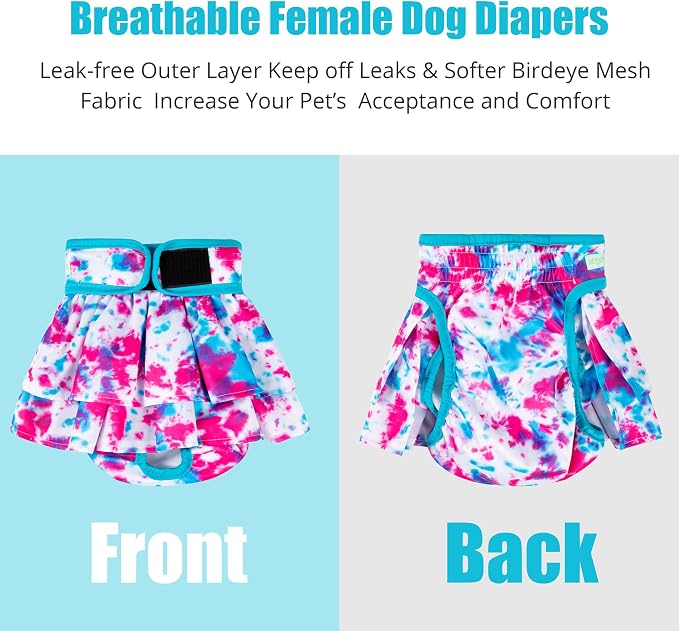 wegreeco Dog Diapers Female (3 Pack), Highly Absorbent Puppy Doggie Dog Diapers for Female Dogs Period, Washable Doggy Diapers for Dogs in Heat, Small Medium Large Size (Colorful, Medium)