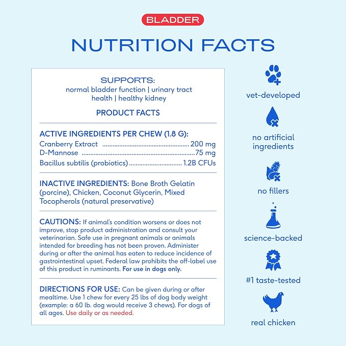 Native Pet Dog UTI Treatment - Cranberry Supplement for Dogs - Supports Normal Bladder Function, Urinary Tract & Kidney Health - Real Cranberry Extract, D-Mannose & Probiotics - Air-Dried - 60 Chews