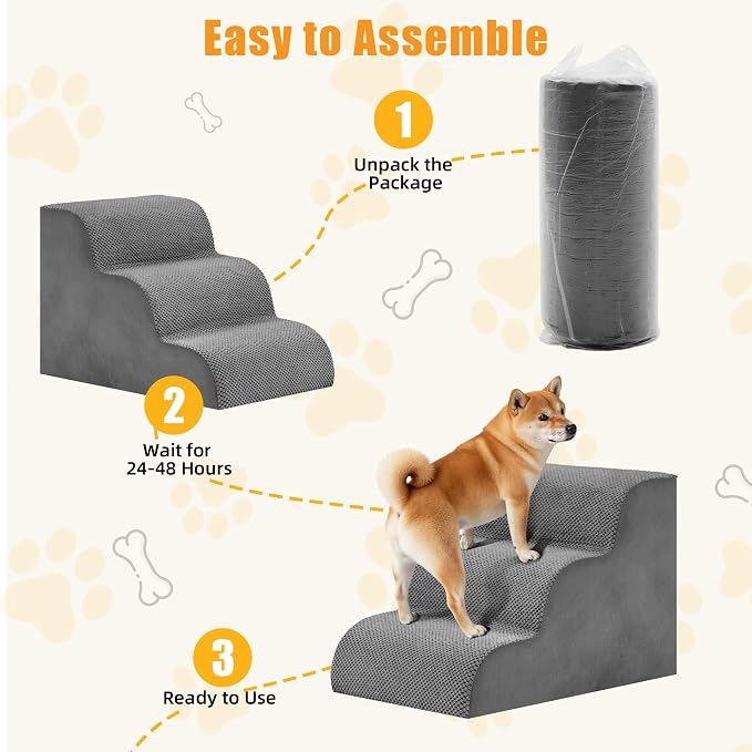3-Step Dog Stairs for Small Dogs and Cats, 16" H Dog Steps for Couch, Sofa, Chair, Durable Non-Slip Sturdy Pet Steps, Pet Ramp for High Bed Indoor
