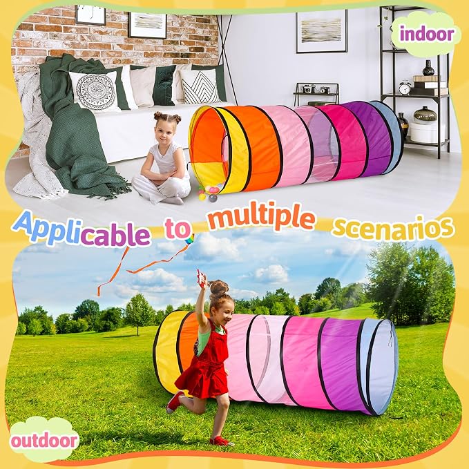 27.6 Inch Large Play Tunnel for Kids Colorful Play Tent Crawl Tunnel Toddlers Babies Children or Dogs, Collapsible Gift for Boy Girl Toys Indoor Outdoor(2 Pcs)