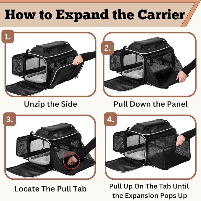 Airline Approved Top-Expanding Pet Carrier on Wheels- Extra Spacious Soft Lined Carrier! 18x11x11 (Expanding Sides)