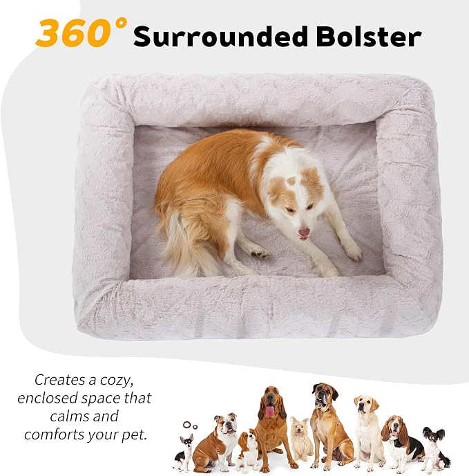 Memory Foam Dog Bed, Extra Large Orthopedic Dog Sofa with Sides and Waterproof Liner, Washable Bolster Pet Bed Couch with Removable Cover, Jumbo Plus | 60 inch, Off-White