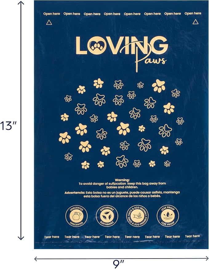 LOVING Paws Heavy Duty Dog Poop Bags Rolls (140 Count) – Extra Thick 9"x13" Leak-Proof Dog Waste Bags with Dispenser & Leash Clip – Unscented, Easy-Tear Refill Bags for All Breeds