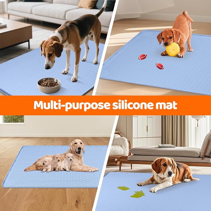 Pee Pads for Dogs, 50" x 35" Extra Large Reusable Silicone Mat, Washable Puppy Training Pads for Potty Training, Non-Slip, Leak-Proof, Indoor Floor Protection (Blue)