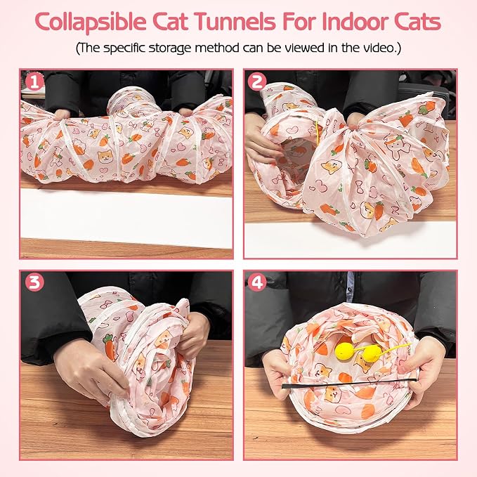 PINVNBY Large Rabbit Tunnel，Collapsible Rabbit Tunnels for Indoor Bunnies Bunny Hideout with 5 Types of Chewing Toys for Ferret Kitten Small Animals (T Shape)