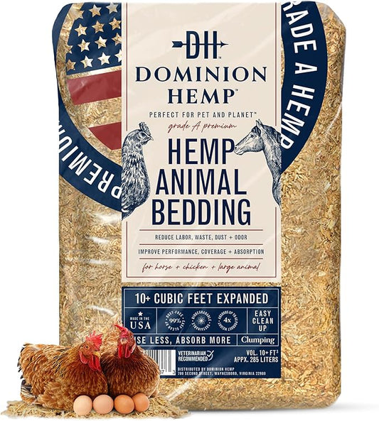 Premium Hemp Bedding for Chicken Coops 285L (~10 Cu Ft usable Volume) - Made in USA - Ideal Nesting Material for Newly Hatched Chicks, Brooder Cover, Small Pet Bedding - 30lbs, 1-Pack