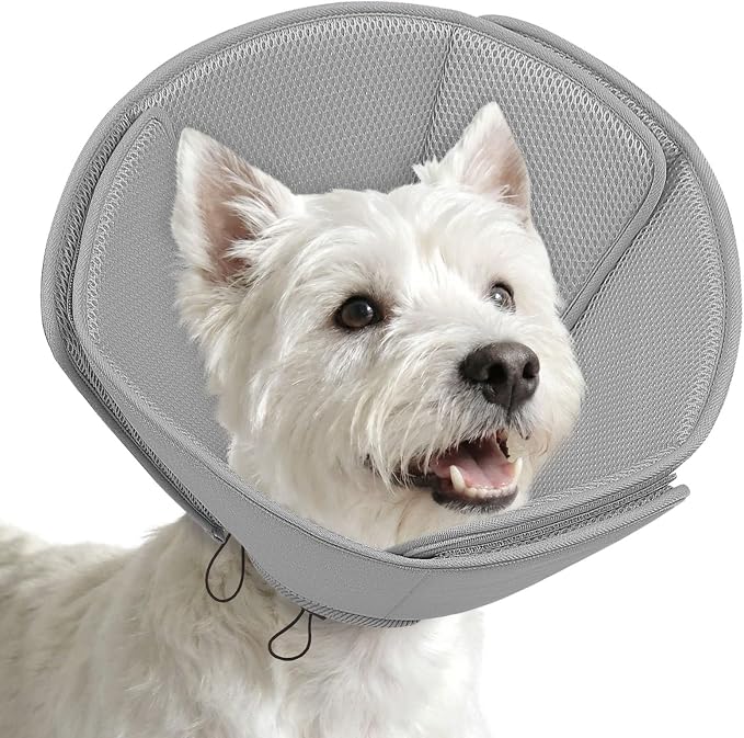 AOFITEE Dog Cones for Medium Dogs, Soft Dog Cone Collar After Surgery, Adjustable Cone for Dogs to Stop Licking, Breathable Pet E-Collar Alternative for Wound Healing(Grey,Medium)