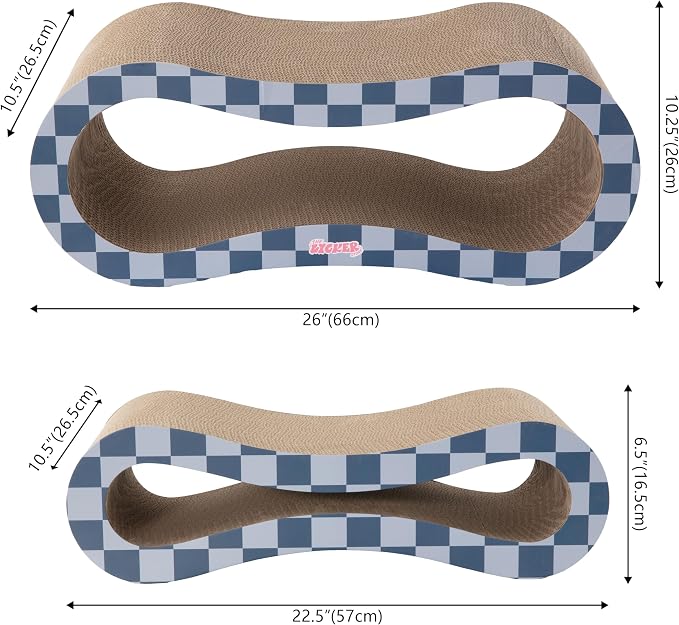 Suvi 26" Modern Cardboard Infinity 2-in-1 Lounge Bed Cat Scratcher with Catnip, Navy/Blue Checker, Corrugated Surface and Tunnel for Indoor Cats CSR1014J
