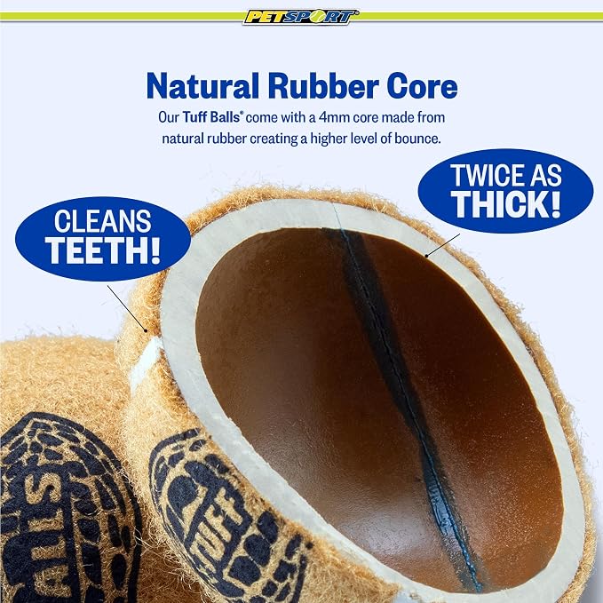 PetSport Junior Peanut Butter Tuff Ball Dog Toys | 6 Pack Jr. (1.8") Pet Safe Felt & Durable Rubber Tennis Balls | Play Fetch, Chuck or Toss at Dog Park