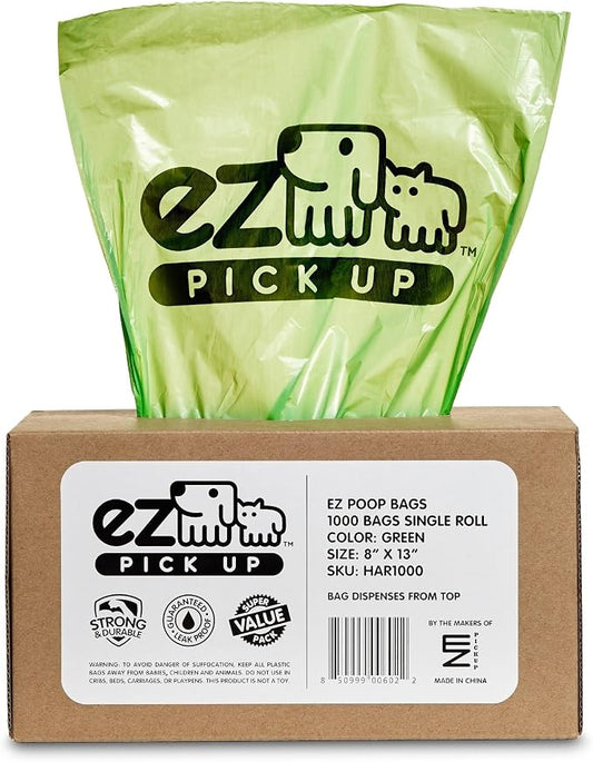 1000 Pet Waste Disposal Dog Poop Bags, EZ Pickup Bags Green (Single roll, not on Small Rolls)