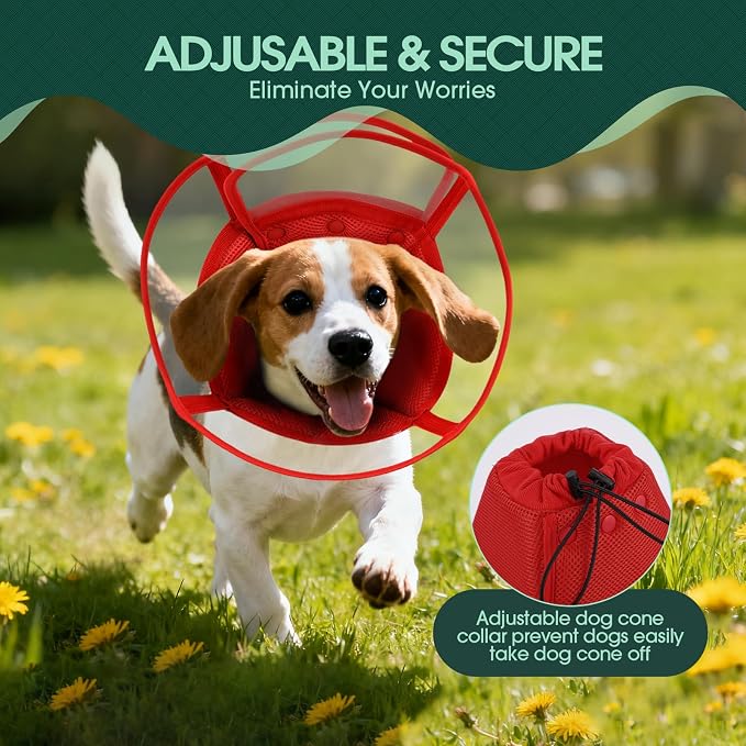 Kuoser Large Dog Cone Collar After Surgery, Soft Cone for Dogs to Stop Licking, Breathable Pet Recovery Collar Comfortable Elizabethan Collars, Adjustable Protective Dog Cones for Large Dogs, Red XL