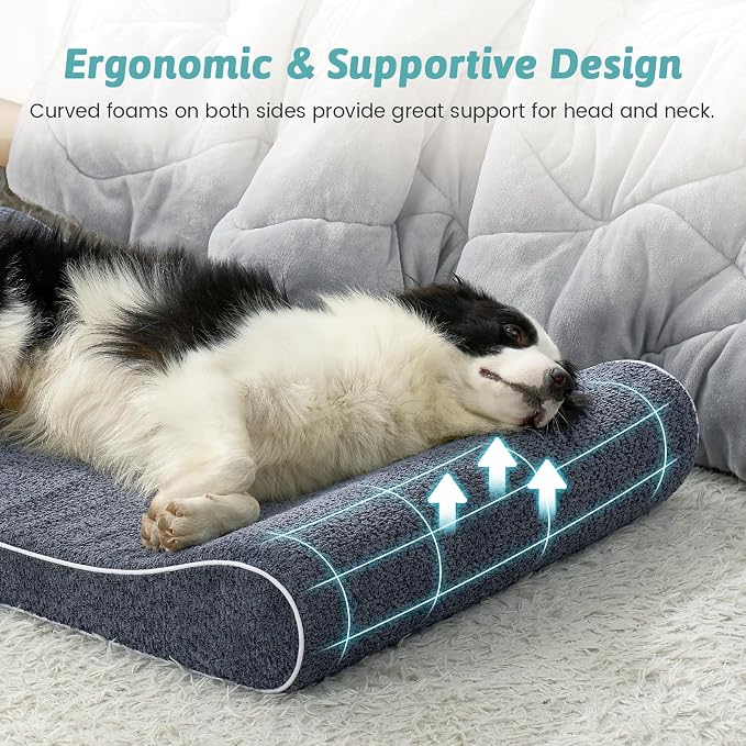 COZY KISS Orthopedic Dog Bed for Large Dogs up to 90 lbs - Removable Washable Cover with Waterproof Lining & Non-Skid Bottom, Cotton-Polyester Blend Boat-Shaped Lounger Mattress, L(45x30x6in), Blue