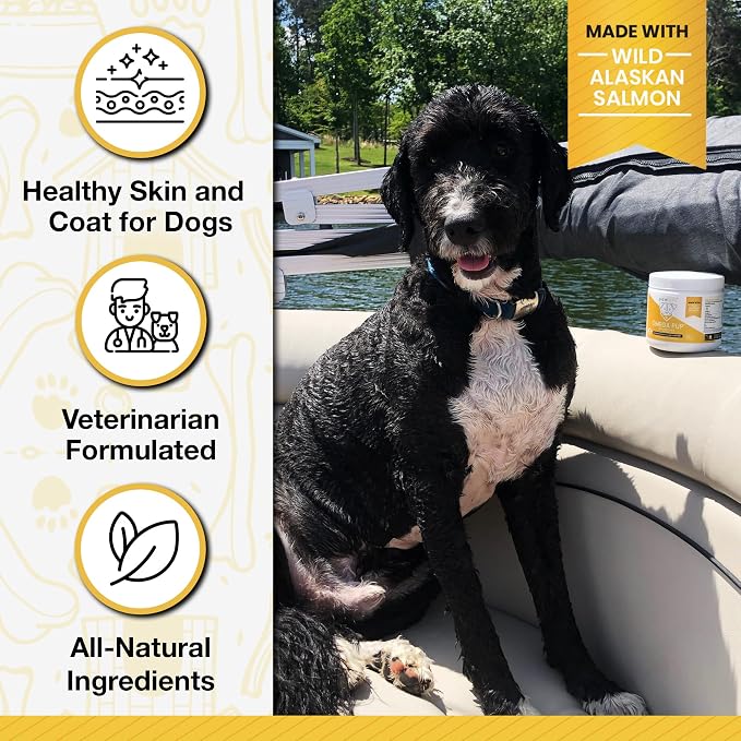 Dog Fish Oil Supplements - 60 Omega 3 Fish Oil Dog Vitamins, Veterinarian Formulated Itching Relief for Dogs, Natural Omega 3 Fish Oil for Dogs, Dog Skin and Coat Supplement (Salmon Flavor)