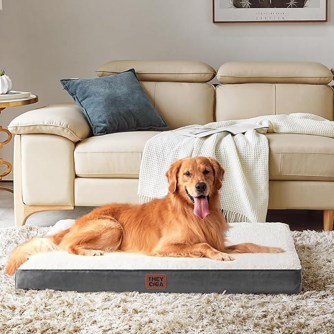 EHEYCIGA Orthopedic Dog Beds for Large Dogs with Removable Washable Cover for Crate, Beige, 35x23