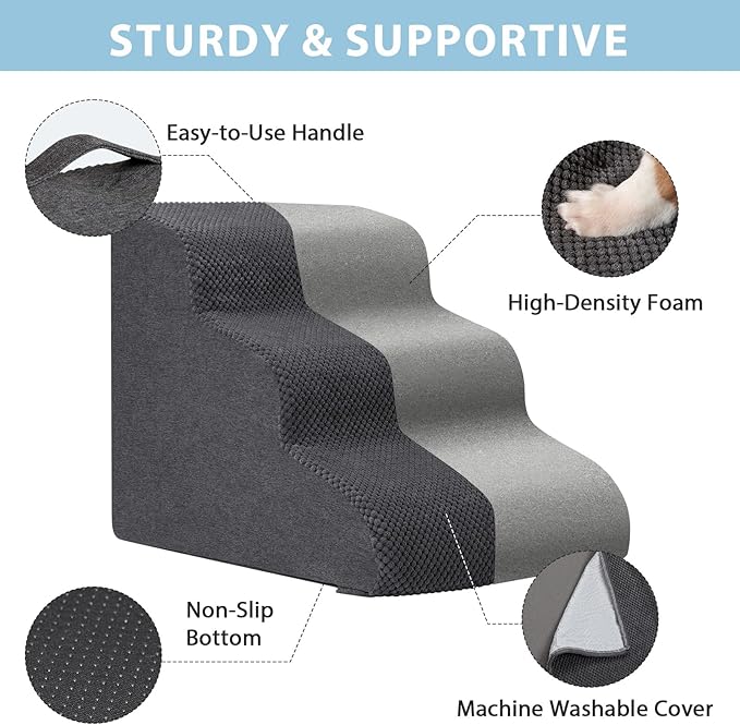 Garnpet Dog Stairs for High Beds, 4-Step Dog Steps for Small Dogs and Cats, Foldable Pet Stairs for High Bed Climbing, Non-Slip Balanced Pet Step Indoor, Light Grey