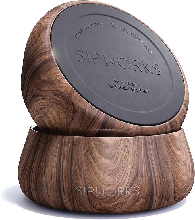 Sipworks Stainless Steel Pet Water Bowl for Cats & Dogs | Reusable Stainless Steel Insulated Food Bowls for Cat Dog | No Slip No Tip No Spill BPA Free | 32oz | Mahogany