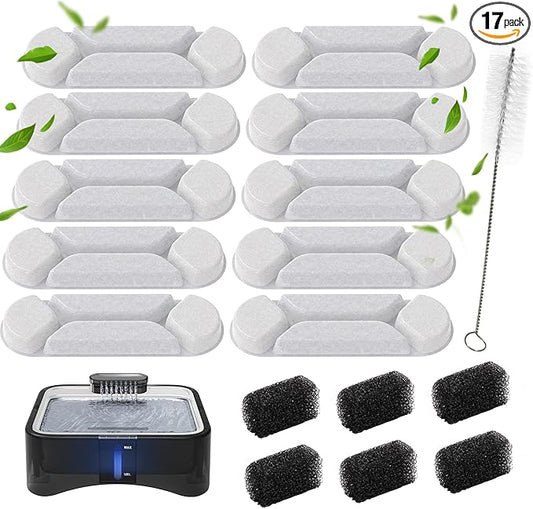 UPSKY 2.25Gal Elevated Dog Water Fountain Filters - 10 Replacement Filters, 6 Pre-Filter Sponges & 1 Cleaning Brush