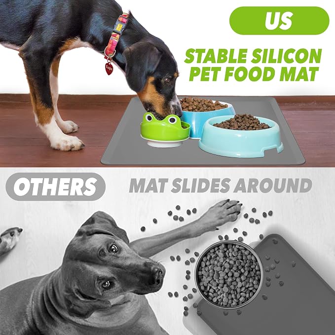 TidyFriend Pet Food Mat - 24” x 24”, Pet Tray for Food and Water, Dog Food Mats, Silicone Cat Food Mat, Non Slip Pet Food Mat, Dog Bowl Mat Waterproof, Pet Supplies(Dark Grey)