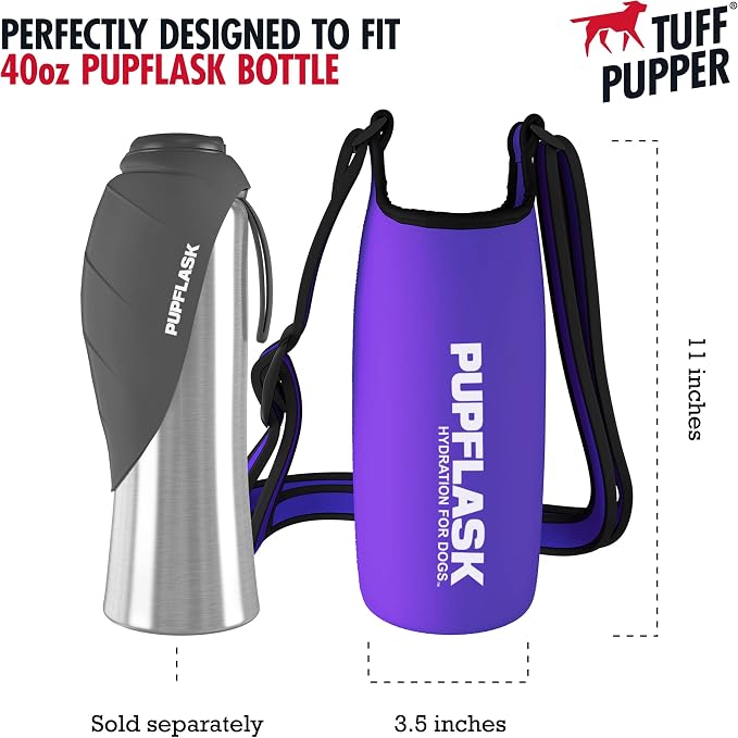 Tuff Pupper Dog Water Bottle Holder and PupFlask Portable Water Bottle - 40oz, Violet