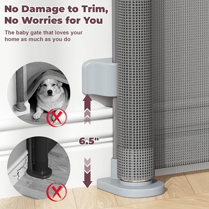 2Pack Retractable Baby Gates for Stairs, 58" Extra Wide Mesh Dog Gate for Doorways, Child Gate for Toddler Pet, Indoor and Outdoor Use, Easy Install, 34" Height, Gray