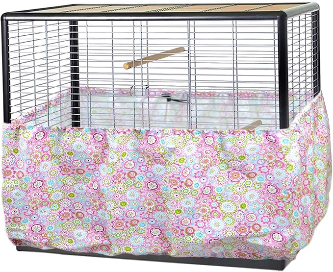 tinkare Large Adjustable Bird Cage Skirt Seed Catcher Birdcage Cover Seed Feather Catcher Bird Cage Guard with Adjustable Elastic Drawstring for Round Square Cage Fabric Design