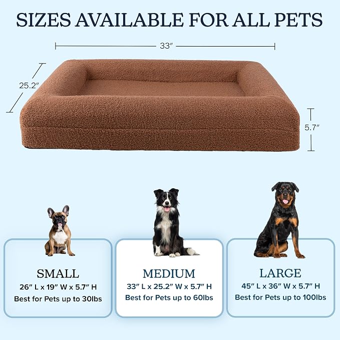 Orthopedic Dog Bed - 33in Medium Dog Bed with Supportive Bolster, Nonslip Bottom, and Removable Washable Cover - Memory Foam Puppy Bed for Medium Dogs - Dog Products by PETMAKER (Brown)