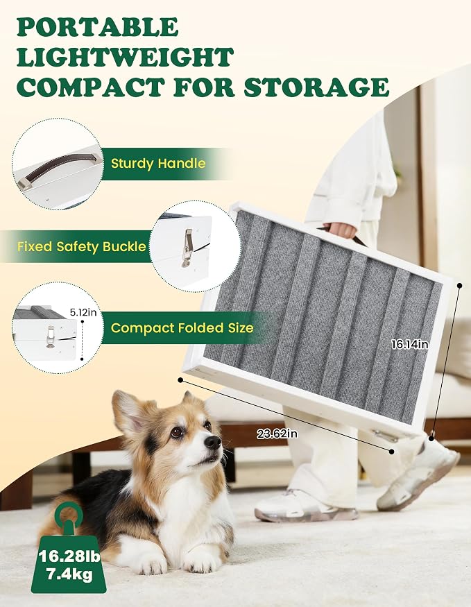 Dog Ramp Dog Stairs for Large Dogs Foldable Dog Ramp with 5 Adjustable Heights from 13.98'' to 27.56" Wood Pet Ramp with Non Slip Carpet Portable Puppy Ramp for Couch, Sofa, Bed, Car (White)