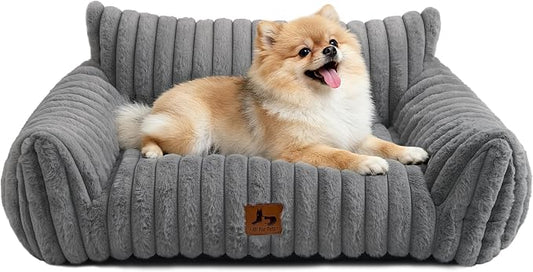 Cat Couch for Pets, Cute Small Dog Couch Bed with Cozy Soft Faux Rabbit Fur for Small Dogs, Fuzzy Dog Couch for Indoor Cats, Supportive Pet Sofa with Removable Washable Cover, Light Gray, 30"
