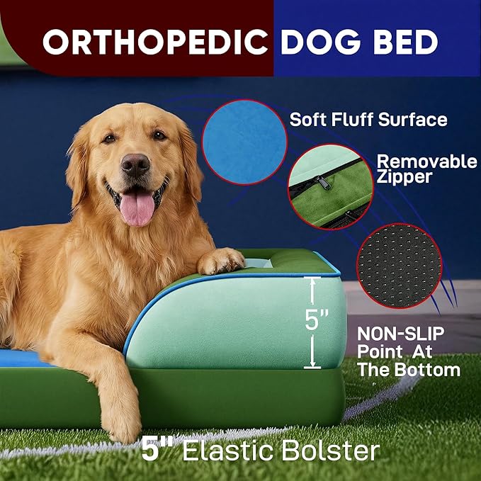 Comfort Expression Orthopedic Dog Bed for Extra Large Dogs 42x30 Inch, Waterproof Egg Crate Foam XL Pet Bed with Bolsters, Dog Couch with Washable Cover & Non-Slip Bottom, Boston
