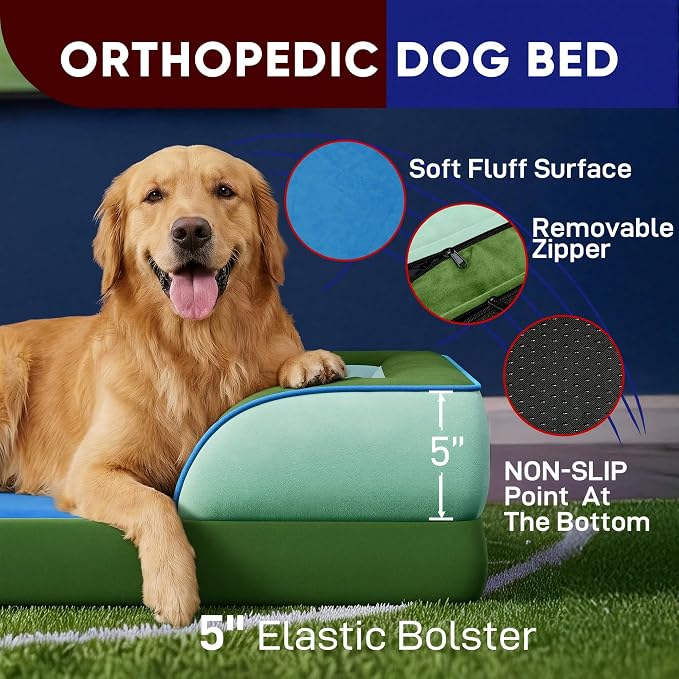 Comfort Expression Orthopedic Dog Bed for Extra Large Dogs 45x35 Inch, Waterproof Egg Crate Foam XL Pet Bed with Bolsters, Dog Couch with Washable Cover & Non-Slip Bottom, Boston