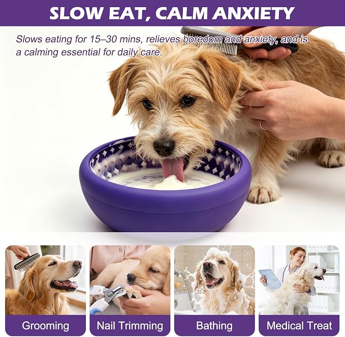 Slow Feeder Dog Bowls for Cats, Silicone Puzzle Pet Anxiety Relief Lick Mat | 2 cups,food-grade BPA free, strong suction,dishwasher safe,small medium large breeds , dry wet frozen food,slow down eating