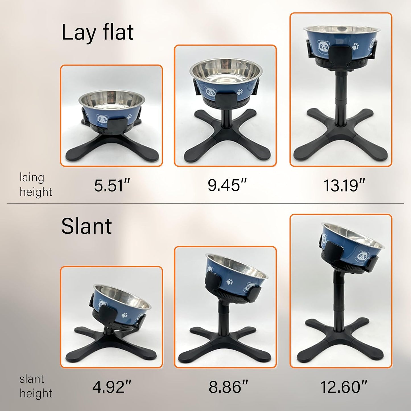 Adjustable Elevated Dog Bowl Stand with Non-Slip Base - 3 Height & Tilt Settings, Fits 14-24.5cm Bowls, Raised Stainless Steel Dish for Large Breed, Medium & Small Dogs, Cats