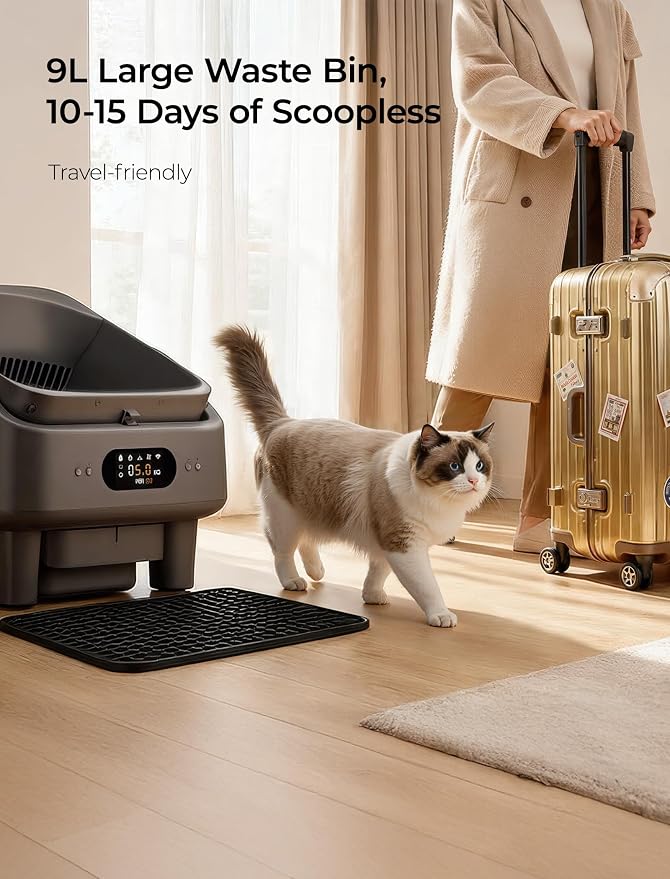 Automatic Litter Box, Cypcat Smart Self Cleaning Cat Litter Box Anti-Pinch, 10 Safety Sensors, Large Cat Litter Boxs for Multiple Cats, Dual 5G & 2.4G WiFi, 6" LED Display, Odor Control Robot, Grey