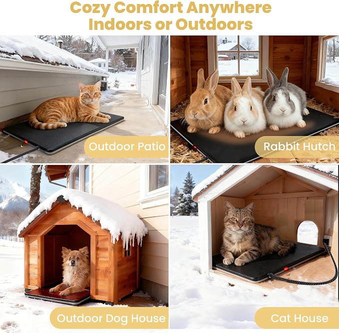 Outdoor Heated Pad for Small Animals, Anti-Bite & Waterproof Cat Heating Pad, Pet Warmer for Outside Feral Cat Houses, Durable Indoor Outdoor Warming Pet Mat in Extreme Weather 16" x 13" 30W