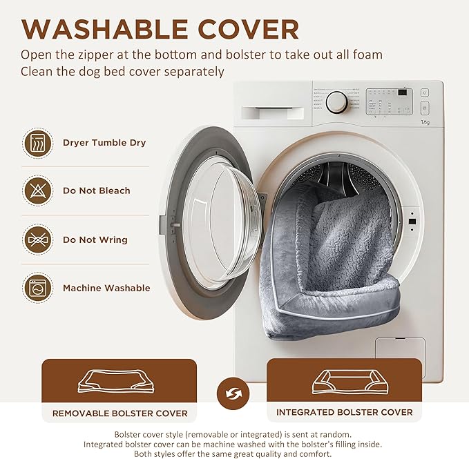Comfort Expression Orthopedic Dog Bed for Large Dogs 35x22 Inch, Waterproof Supportive Egg Crate Foam Large Pet Bed with Removable Bolsters, Dog Couch with Washable Cover & Non-Slip Bottom, Grey