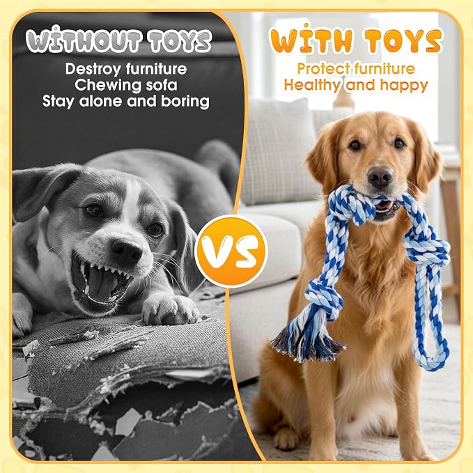 27 Pack Dog Rope Toys for Aggressive Chewers, Heavy Duty Teething Chew and Tug Toy Set for Medium and Large Dogs, Puppy Toys with Fun Fruit & Cartoon Shapes