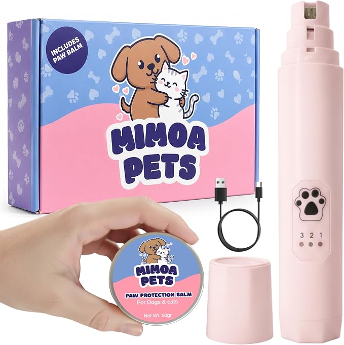 Silent Groom Pro Pet Nail Grinder Quiet with Light - Professional Pet Nail Trimmer for Large Dogs Cats - Rechargeable Electric Grinder with Paw Balm (Rose)