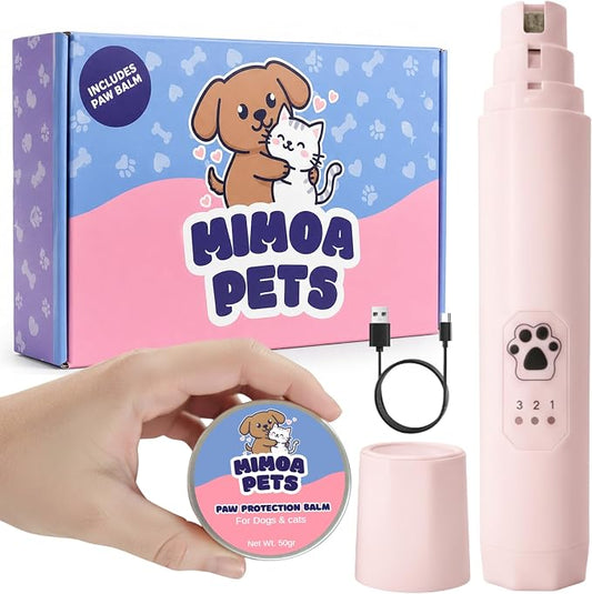 Silent Groom Pro Pet Nail Grinder Quiet with Light - Professional Pet Nail Trimmer for Large Dogs Cats - Rechargeable Electric Grinder with Paw Balm (Rose)