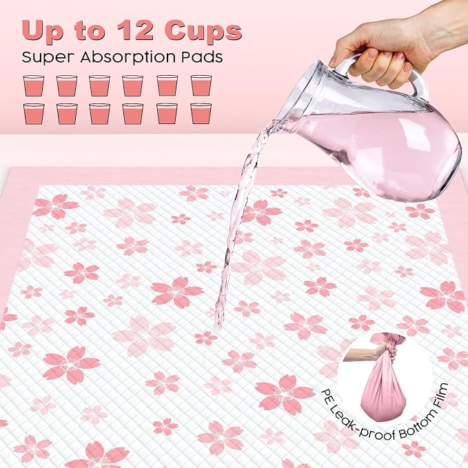 MIZOK 36x36in Puppy Pads Pink, Dog Pee Pads Leak-Proof with Quick-Dry Surface, Dog Pads Extra Large with Cherry Blossom Prints, Pee Pads for Dogs Super Absorbent (100 Count)