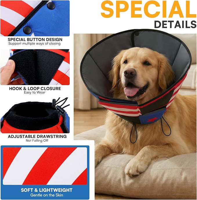 Queenmore Soft Cone for Dogs, Dog Cones for Large Dogs to Stop Licking, Dog Soft Cone, Elizabethan Collar for Pets, Alternative Pet Recovery Collar for Wound Healing, USAFlag L